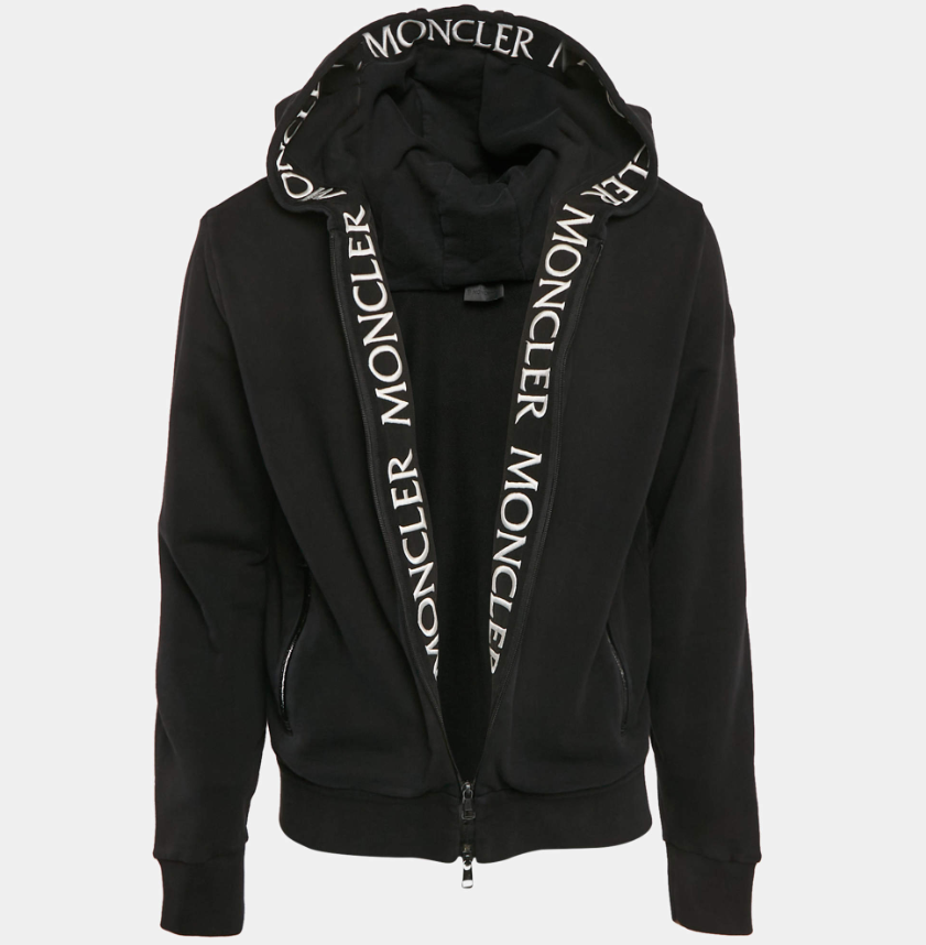Moncler Black Logo Embroidered Cotton Knit Manglia Cardigan Hoodie L