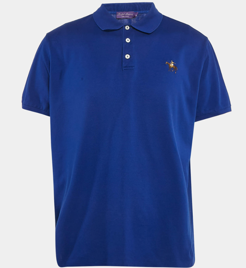 Ralph Lauren Purple Label Blue Embroidered Cotton Polo T-Shirt
