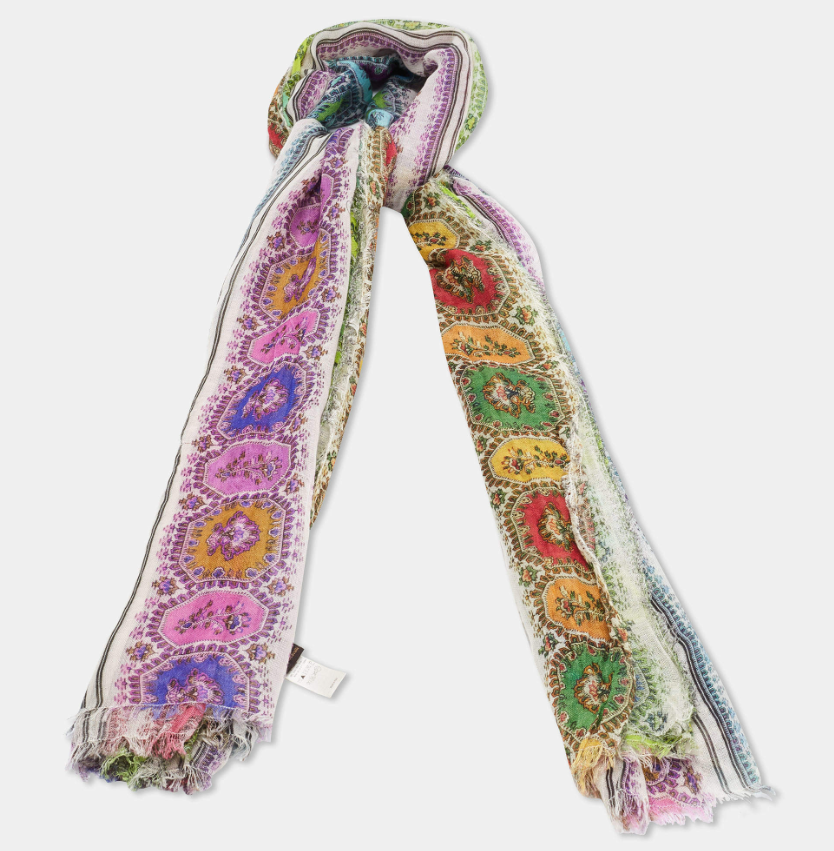 Roberto Cavalli Multicolor Printed Cashmere Fringed Scarf