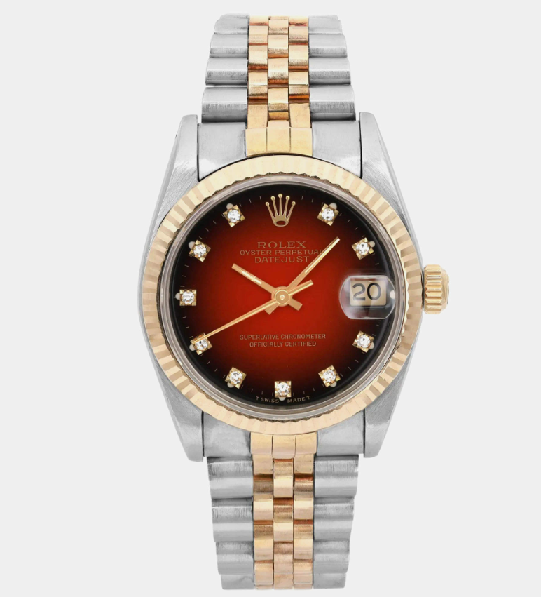 Rolex Red 18k Yellow Gold Stainless Steel Datejust