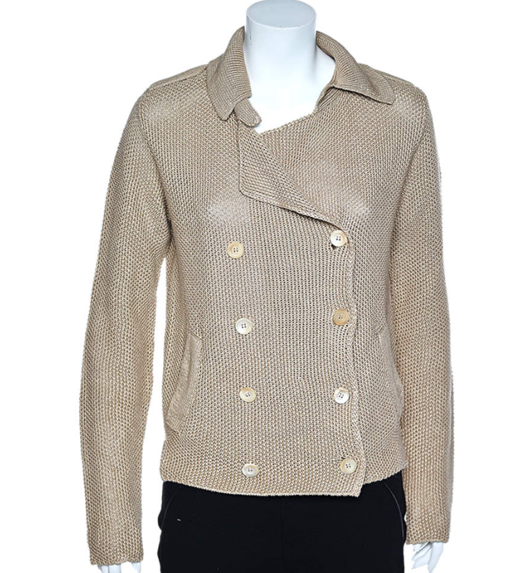 subtle sophistication S'Max Mara Cream Linen Knit Double Breasted Blazer