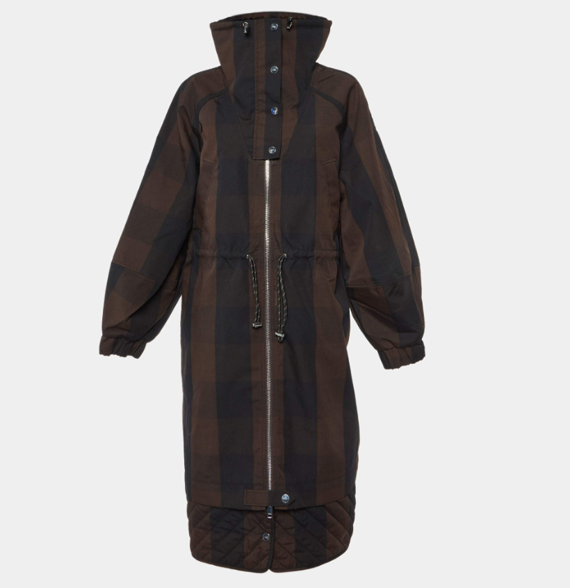 Ganni Brown Checked Double Cotton Oversized Coat