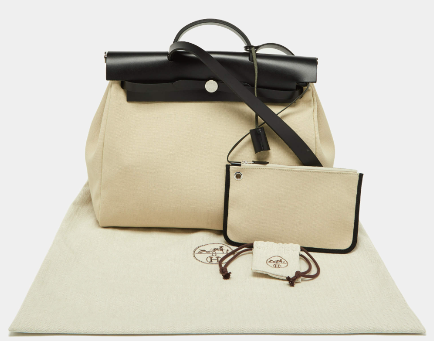 Hermès BetonBlack Toile Canvas and Vache Hunter Leather Herbag Zip 39 Bag