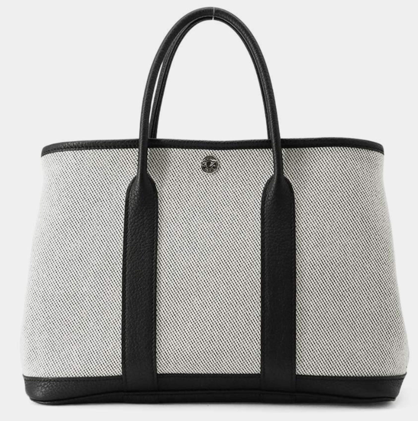Hermes EcruBlack Negonda Leather Toile H Garden Party TPM Bag