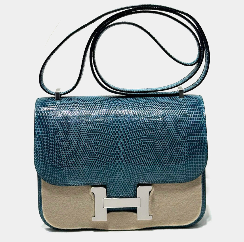 Hermes Ink Blue Lizard Leather Constance 19 Bag
