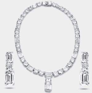 207 Cts Round Emerald 18K White Gold Lab Grown Diamonds Necklace Set
