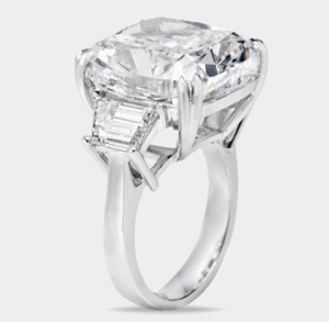 22.00 cts Cushion Cut and Trapezoid Lab Grown Diamond 18k White Gold Ring Size 51