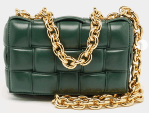 Bottega Veneta Green Leather Padded Chain Cassette Top Handle Bag