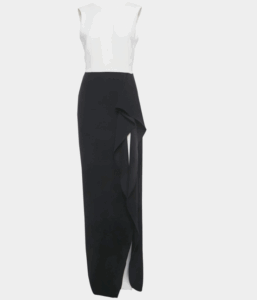 CH Carolina Herrera BlackWhite Crepe Ruffled Sleeveless Evening Dress M