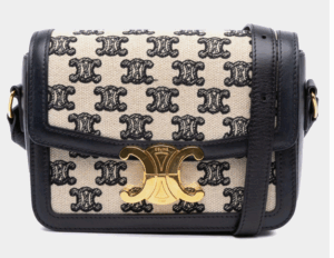 Celine Beige Teen Embroidered Canvas and Calfskin Triomphe Crossbody