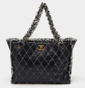 Chanel Black Quilted Leather and Funny Tweed CC Shopper Tote