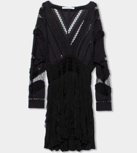 Givenchy Black Patterned Knit Ruffle Trimmed Dress M
