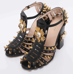 Gucci Black Leather Kendall Studded Sandals Size 38