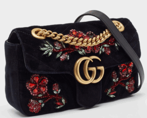 Gucci Black Matelassé Velvet Mini Crystals Embellished GG Marmont Shoulder Bag