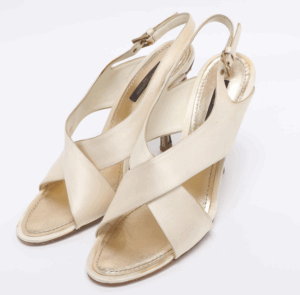 Louis Vuitton Cream Satin Cross Strap Embellished Heel Slingback Sandals Size 38.5