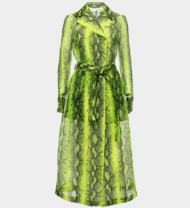 Off-White Green Python Print Tulle Button Front Belted Coat S