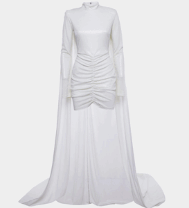 ROTATE White Sequin Lurex Jersey Detachable Cape Mini Dress M