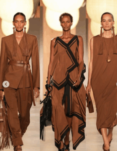 Creams, browns, blacks, peaches, etc. set the tone for the show - as well as light garments that fell on the models bodies gracefully. (Source: Instagram)
