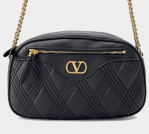 Valentino Garavani Quilty 67 Medium Black Leather Zip-Up Shoulder Bag