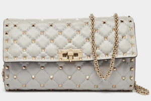 Valentino Grey Leather Rockstud Spike Chain Shoulder Bag