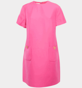 Valentino Pink Wool Blend V Metal Detail Shift Dress L
