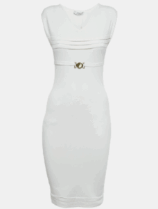 Versace Collection White Jersey Belt Detail Bodycon Dress S