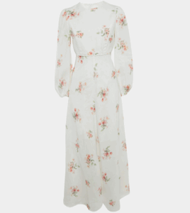 Zimmermann White Floral Print Linen Maxi Dress M