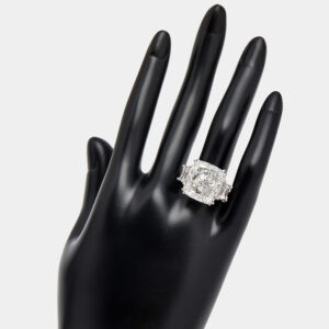 22.00 cts Cushion Cut and Trapezoid Lab Grown Diamond 18k White Gold Ring Size 52