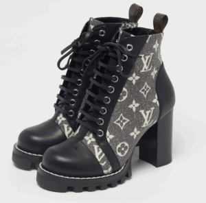 Louis Vuitton GreyBlack Monogram Denim and Leather Star Trail Ankle Boot Size 36