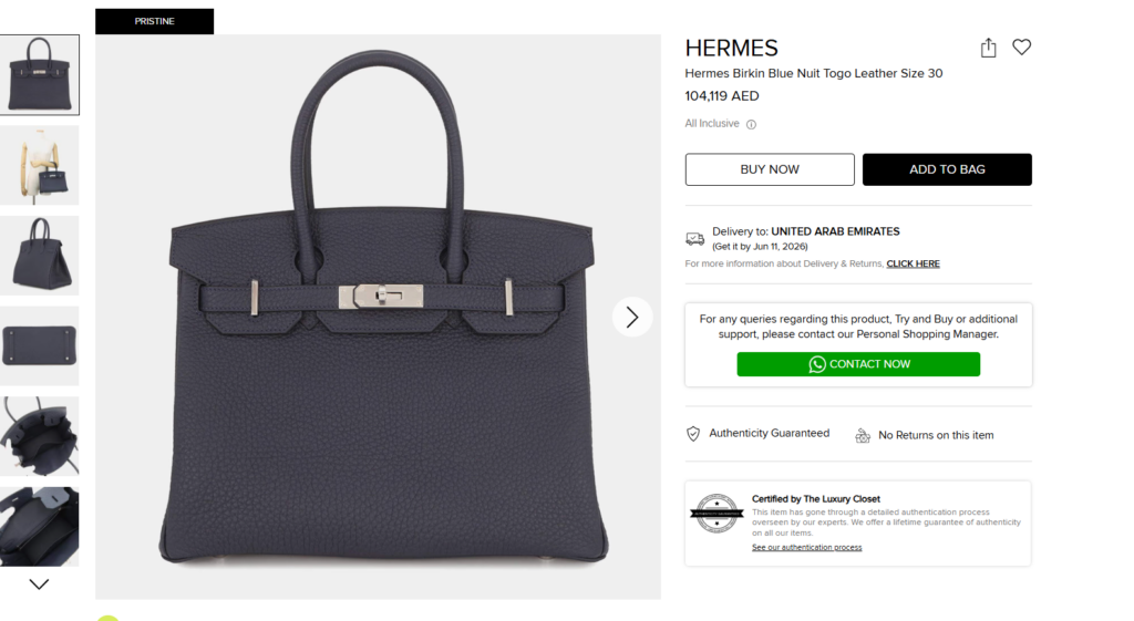 Hermes Birkin Blue Nuit Togo Leather Size 30 in Pristine Condition