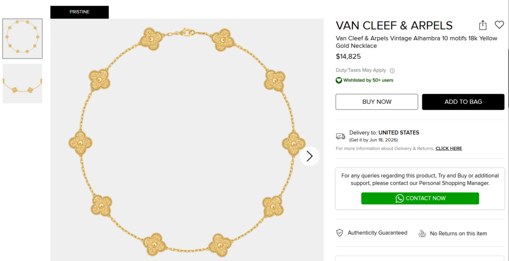 Van Cleef & Arpels Vintage Alhambra 10 motifs 18k Yellow Gold Necklace in Pristine Condition