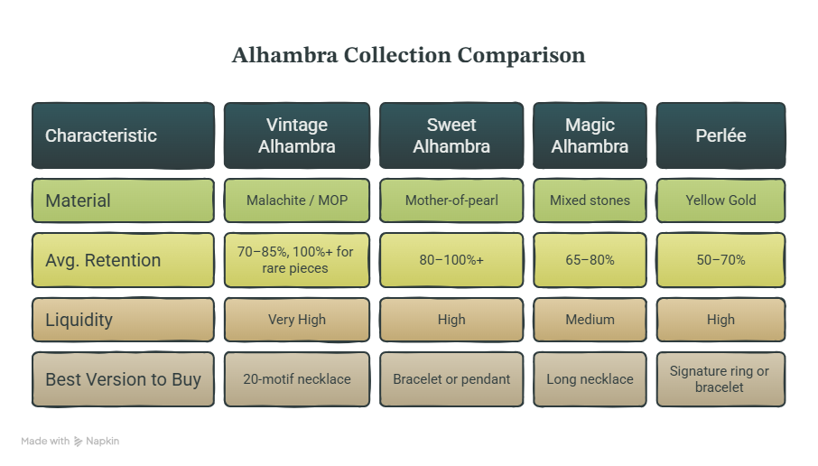 Van Cleef Arpels Resale Value Comparison Table visual selection