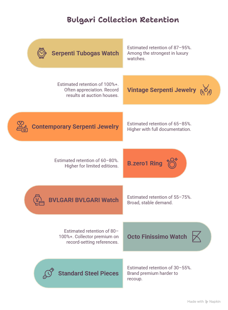 Bvlgari resale value by collection — Serpenti, B.zero1, and Octo Finissimo retention rates compared