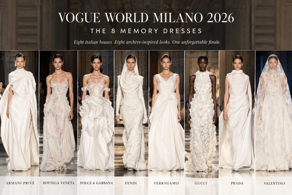 Memory Dresses: gowns from Armani Prive, Bottega Veneta, Dolce and Gabbana, Fendi, Ferragamo, Gucci, Prada and Valentino at Vogue World Milano